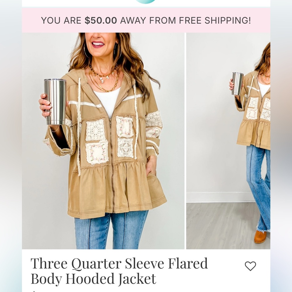 POL Size Large Spring Tan Hooded Jacket with Lace and Floral Accents NWT